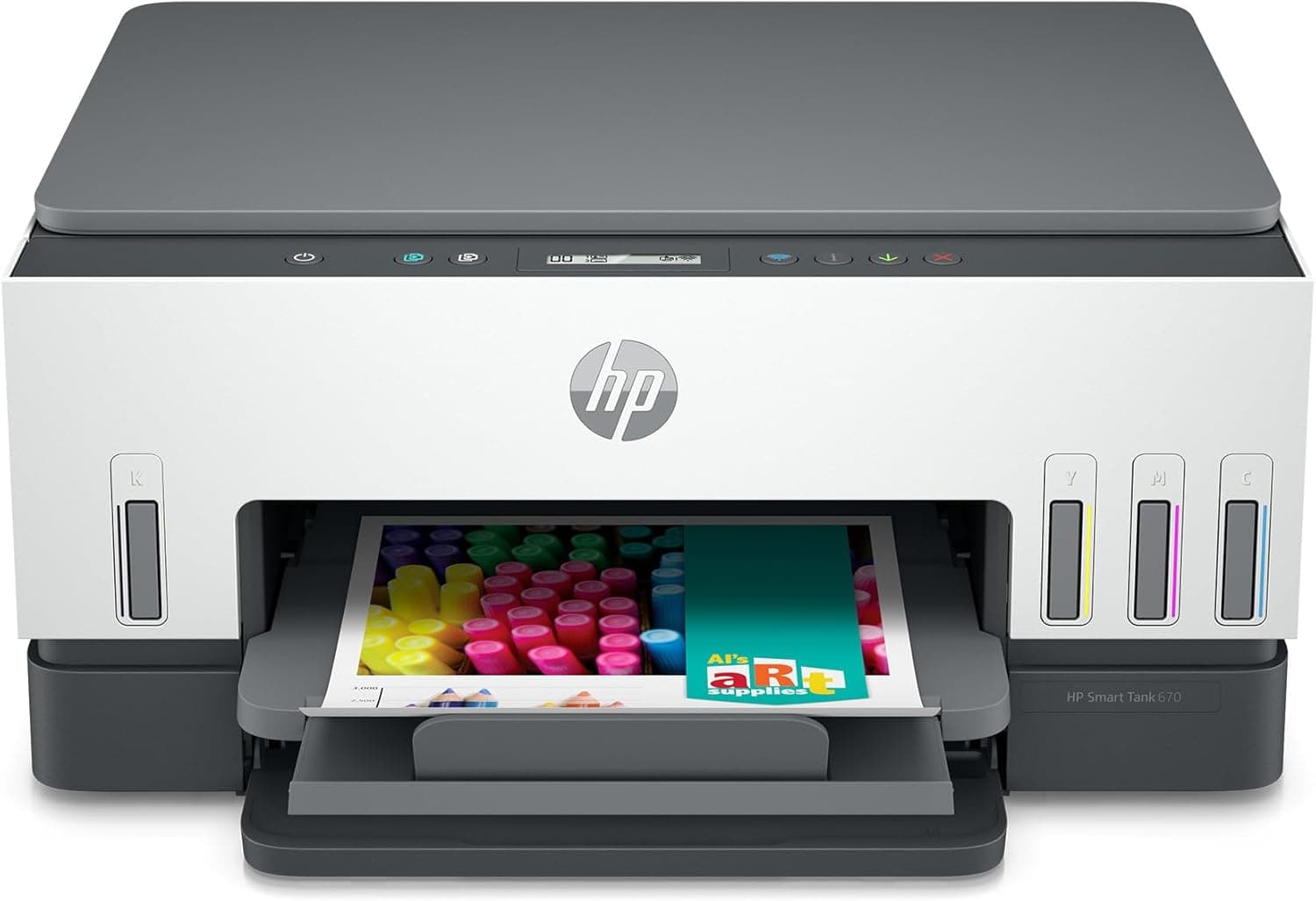 HP | Smart Tank | Wireless | Print, Copy, Scan | Automatic Duplex | Print Speed: 12ppm(black) / 7ppm(color) | Up to 18000 black or 8000 color pages included | ST670 | UAE Version