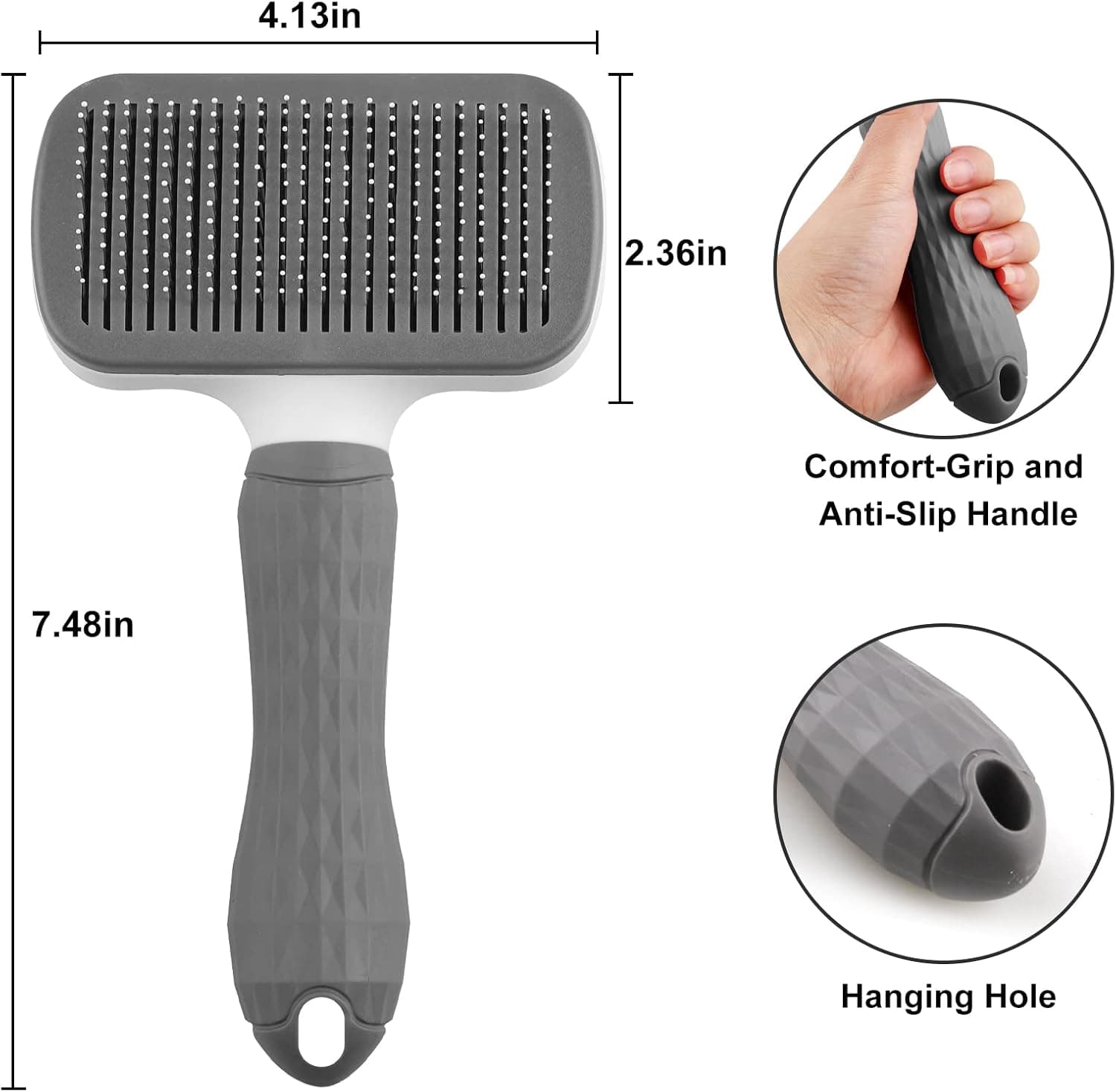 Dog Brush Cat Brush Grooming Comb,Self Cleaning Cat Dog Slicker Brushes with Smooth handle,Pet Grooming Tool with Cleaning Button for Cat Dog Shedding Brush Cat Dog Massage Clean Tangled Brush(Grey)