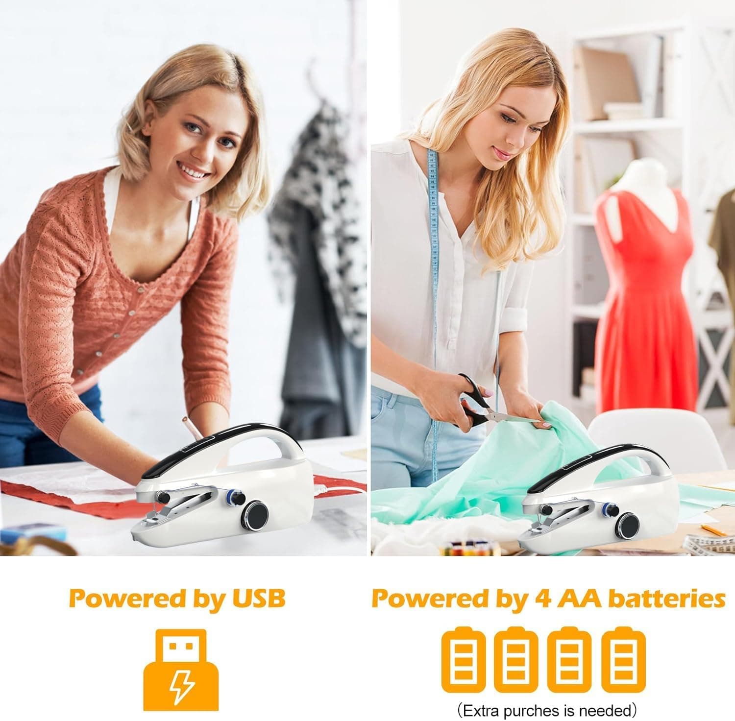 Angju Handheld Sewing Machine, Mini Sewing Machine, Battery Operated Stitching Machine with USB Cable, Easy to Use and Fast Stitch Electric Sewing Machine for Beginners, Suitable for DIY, Home, Travel