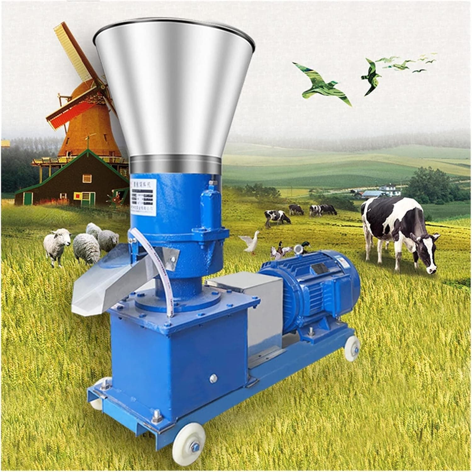 FURLOU Pellet Press Animal Feed Pellet Mill Biomass Pellet Machine 4kw 150kg/h-200kg/h (Color : Model 165, Size : 380-V)