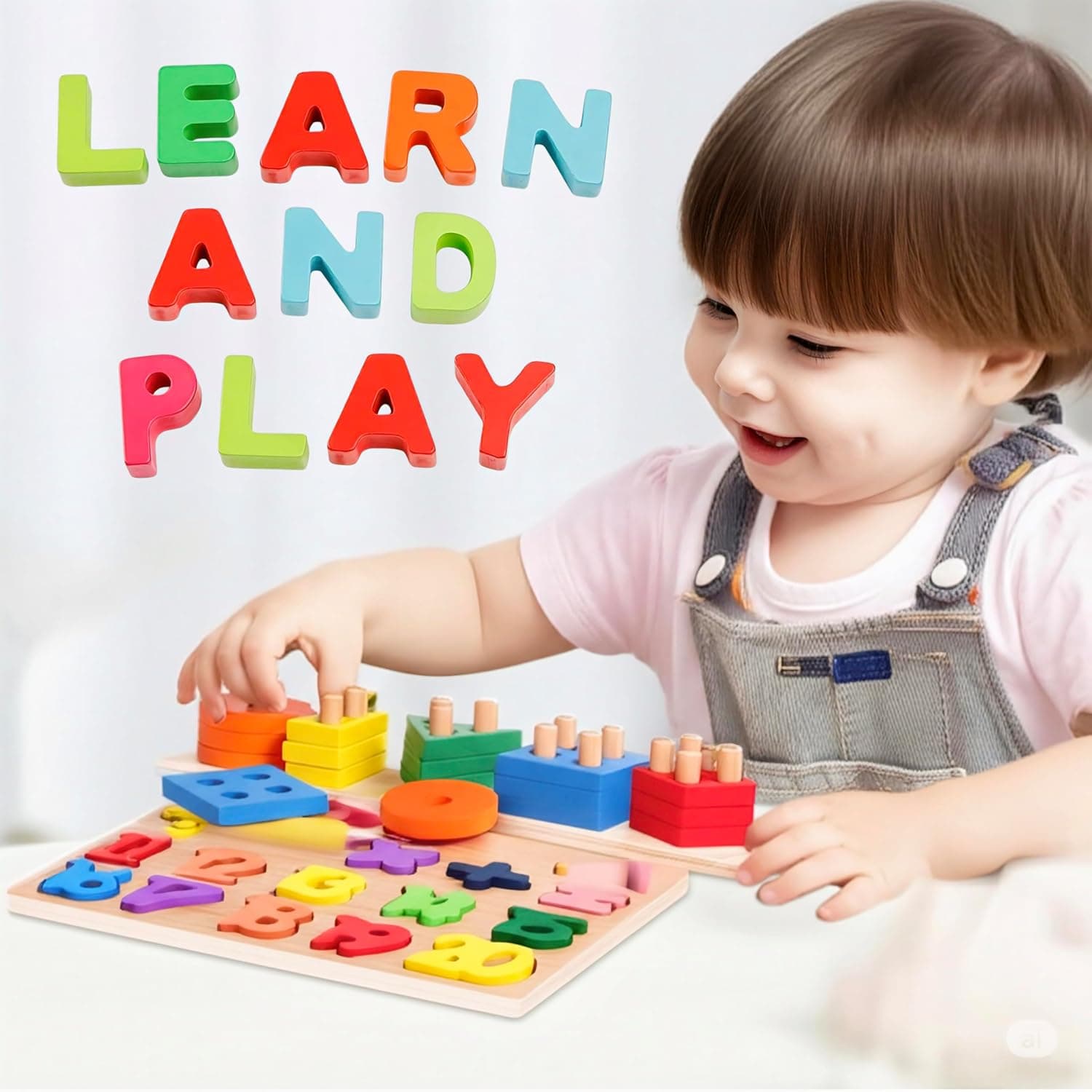 4 in 1 Montessori Toys, Puzzle for kids 3-5 Years, Preschool Educational Toys for Toddler, Wooden Montessori Toys, Alphabet Number Shapes, Wooden Stacking & Sorter Learning Puzzles for Girls Boys Gift