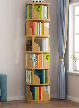 LIMOS 6 Tier Rotating Bookshelf, 360 Display Spinning Bookshelf,Book Shelf Storage Display Rack Floor Standing Shelves with Baffle for Bedroom and Living Room (6-Tiers wooden)