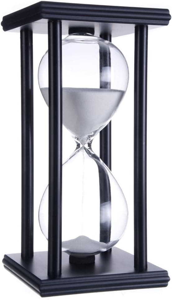 Lodunsyr Hourglass Timer for 60 Min Sandglass Timer 60 Minutes Decoration for Children Room Birthday Tea Coffee Table Book Shelf School Game Ornament Wooden Frame Sand Timer Clock White